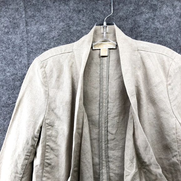 Michael Kors 100% Linen Jacket Womens Size 4 Beige Blazer Open Front Waterfall - Picture 3 of 9